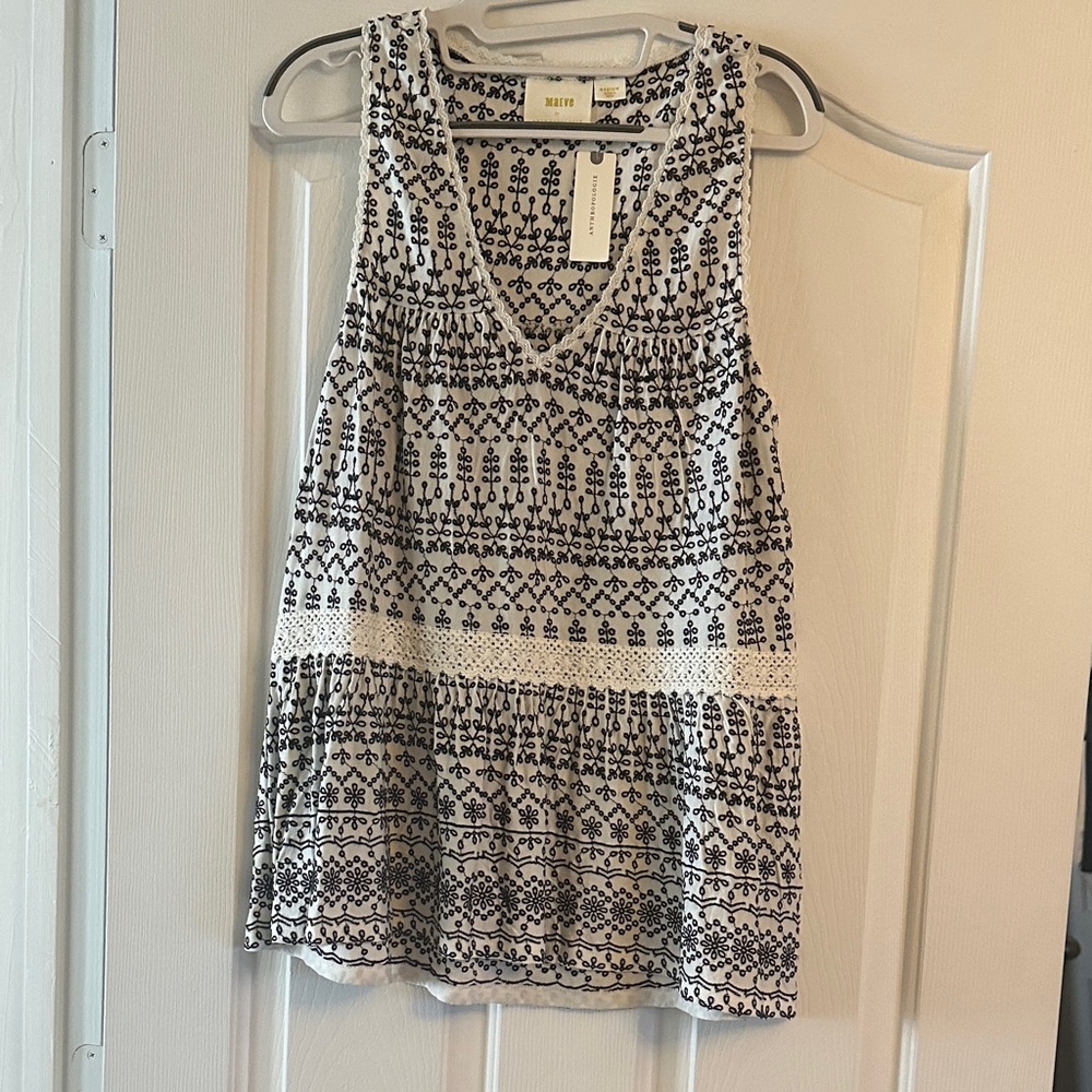 Maeve Black and White Patterned Tank Top